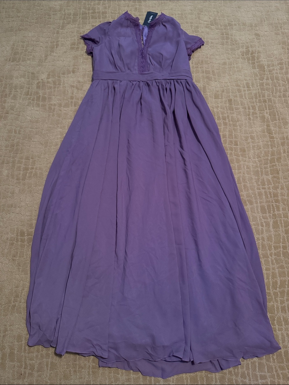Elegant Purple Maxi Dress with Lace Trim